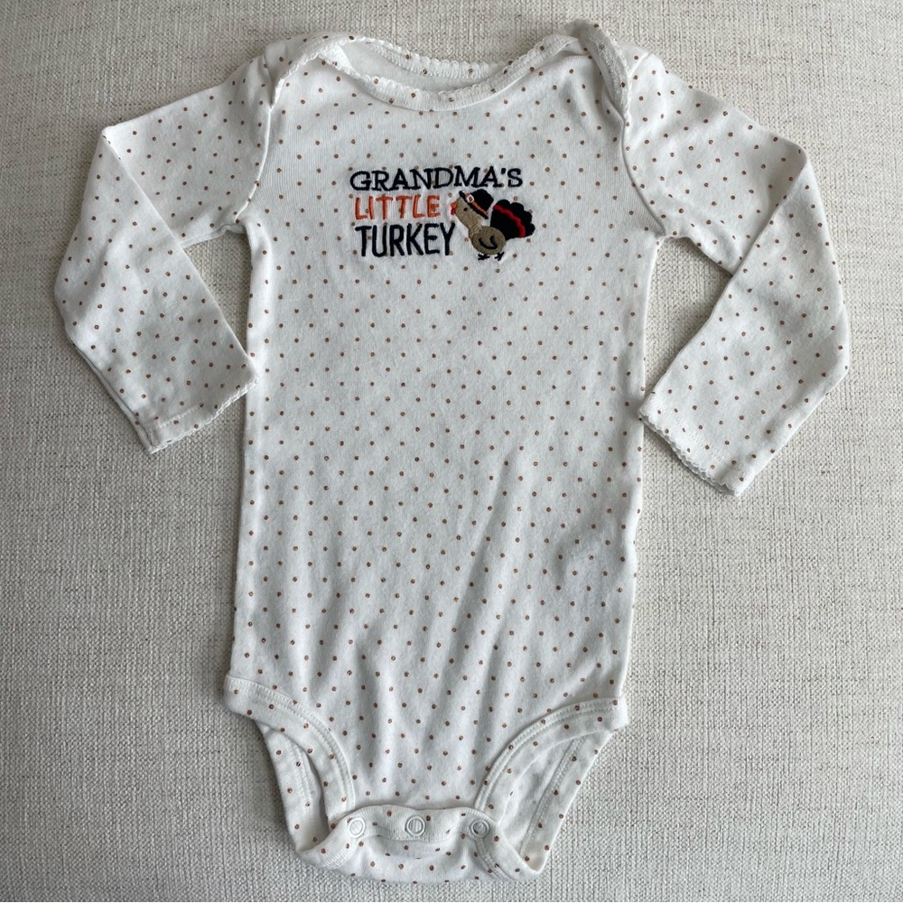 ❗️5/$20❗️Carter's “Grandma’s Little Turkey” Thanksgiving Onesie - Size 12 Months